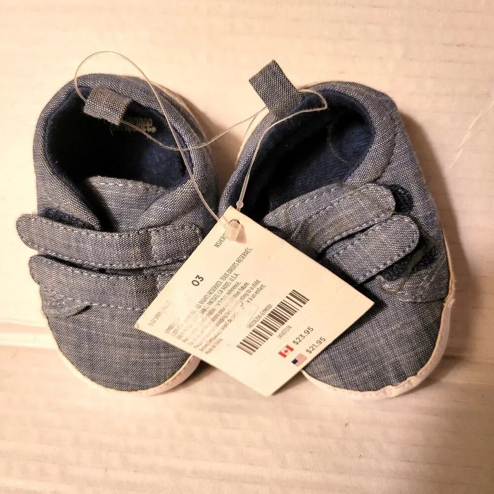 Gymboree Soft Blue Denim Crib Baby Boy Infant cotton Shoes slip on 3 months mos